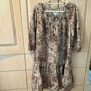 Garnet Hill Brown Print Silk Dress Size 10